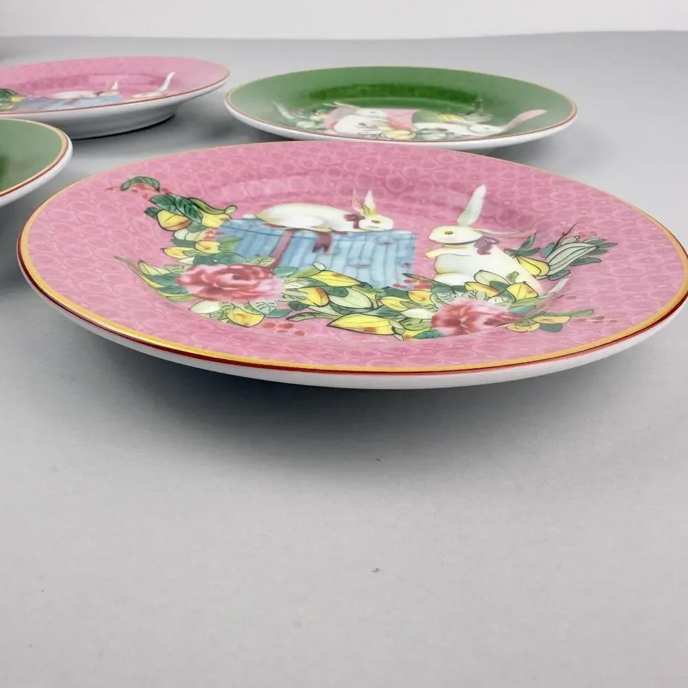 Williams Sonoma Famille Rose Appetizer Plates Bunny Set Of 4 Pink Green Easter